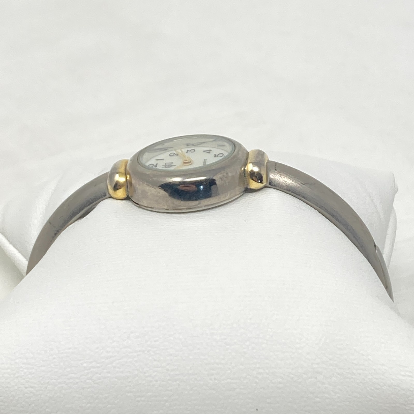 Vtg Gloria Vanderbilt Watch Women Silver Gold Tone MOP Cuff Brushed New Battery