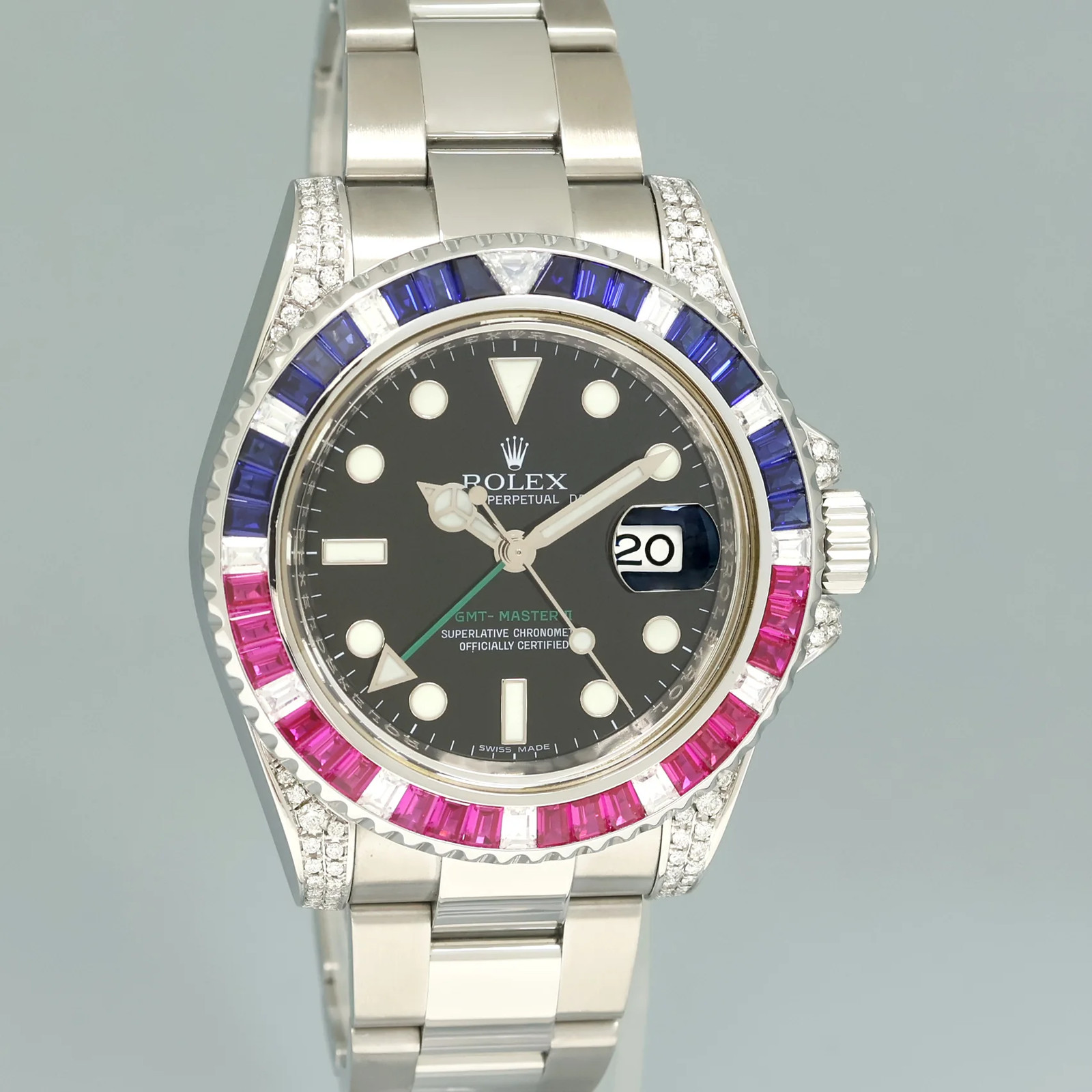 2017 MINT Diamond Ruby & Sapphire Rolex GMT Master II 116710 Steel 40mm Watch