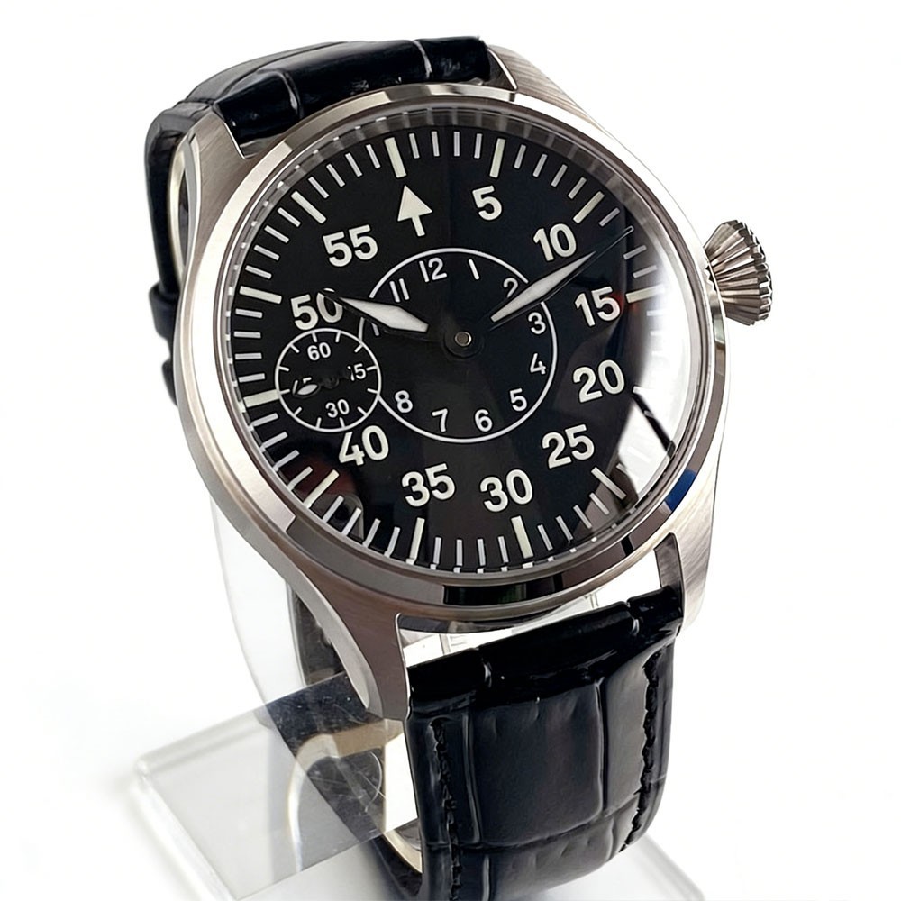 Tandorio New Sapphire Glass 42mm 6497 Hand-Wind Men Watches Black Dress Watch