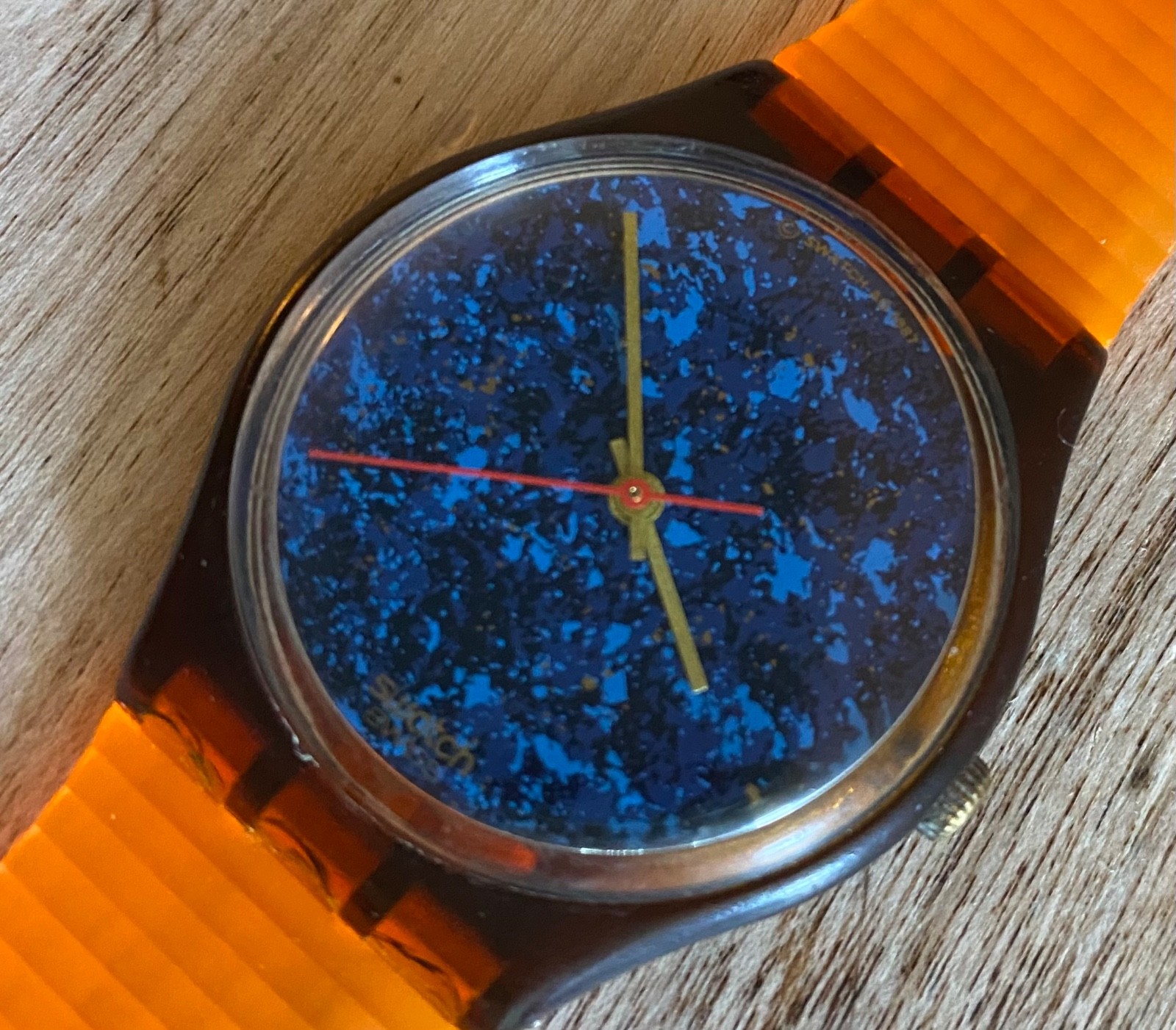SWATCH 🦩 LAZULI – 🇨🇭 GF101 – 1987 – 🦩 NEW CUSTOM STRAP – 34mm 🇨🇭