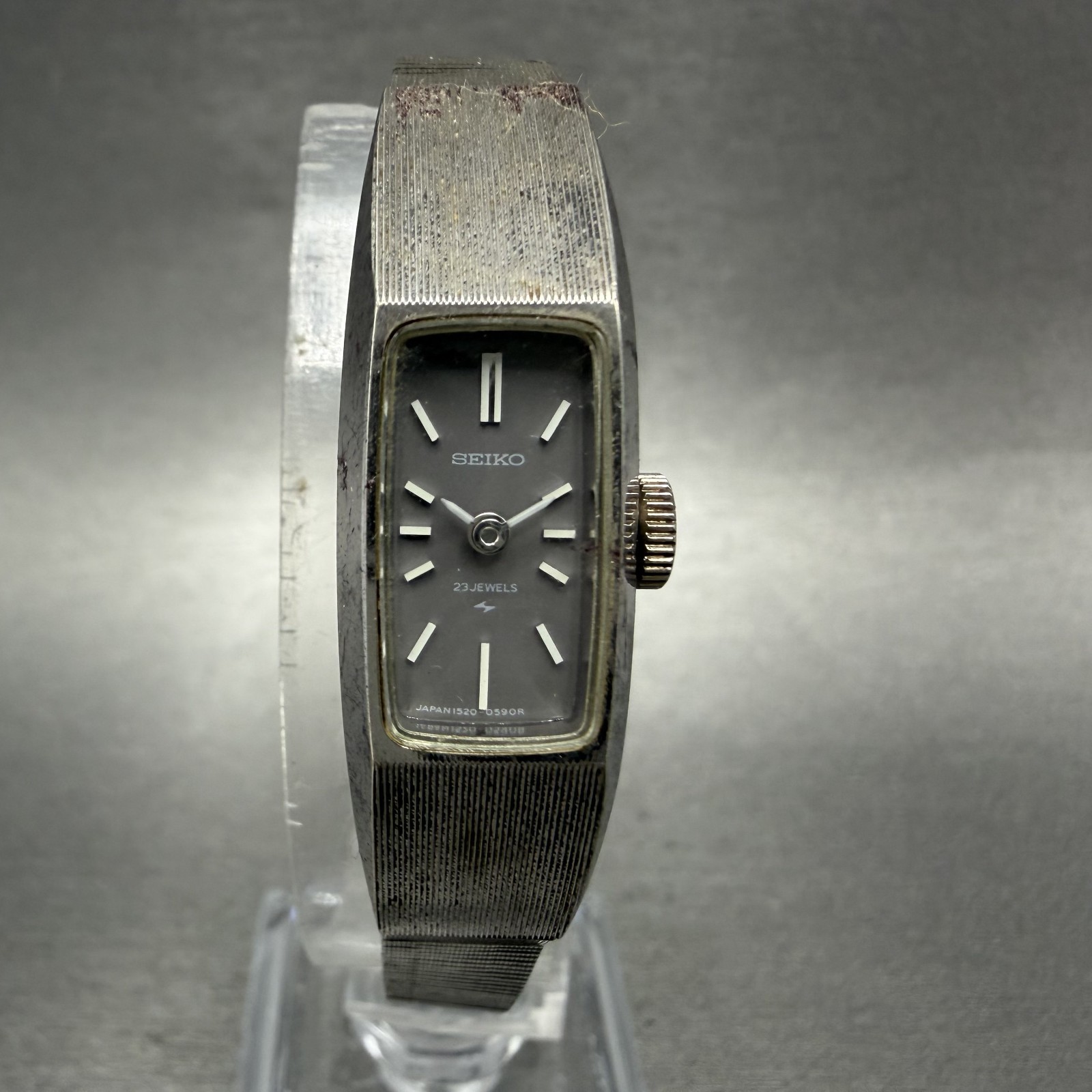 Seiko tank Watch Women 13mm Gray Dial Silver Tone Manual 1520-3570 Runs ABC