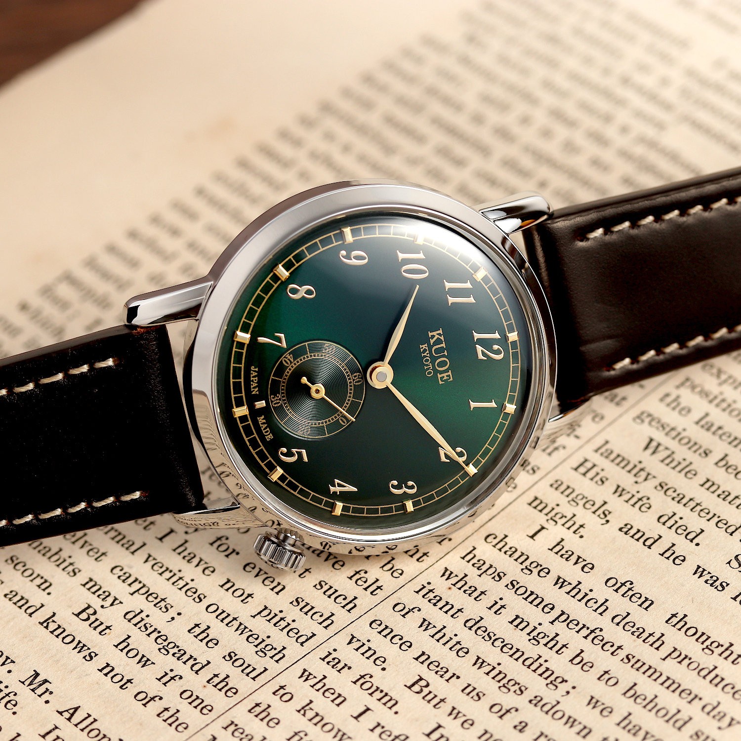 KUOE KYOTO OLD SMITH 90-007 Small Seconds Automatic Green Dial Brown Cordovan