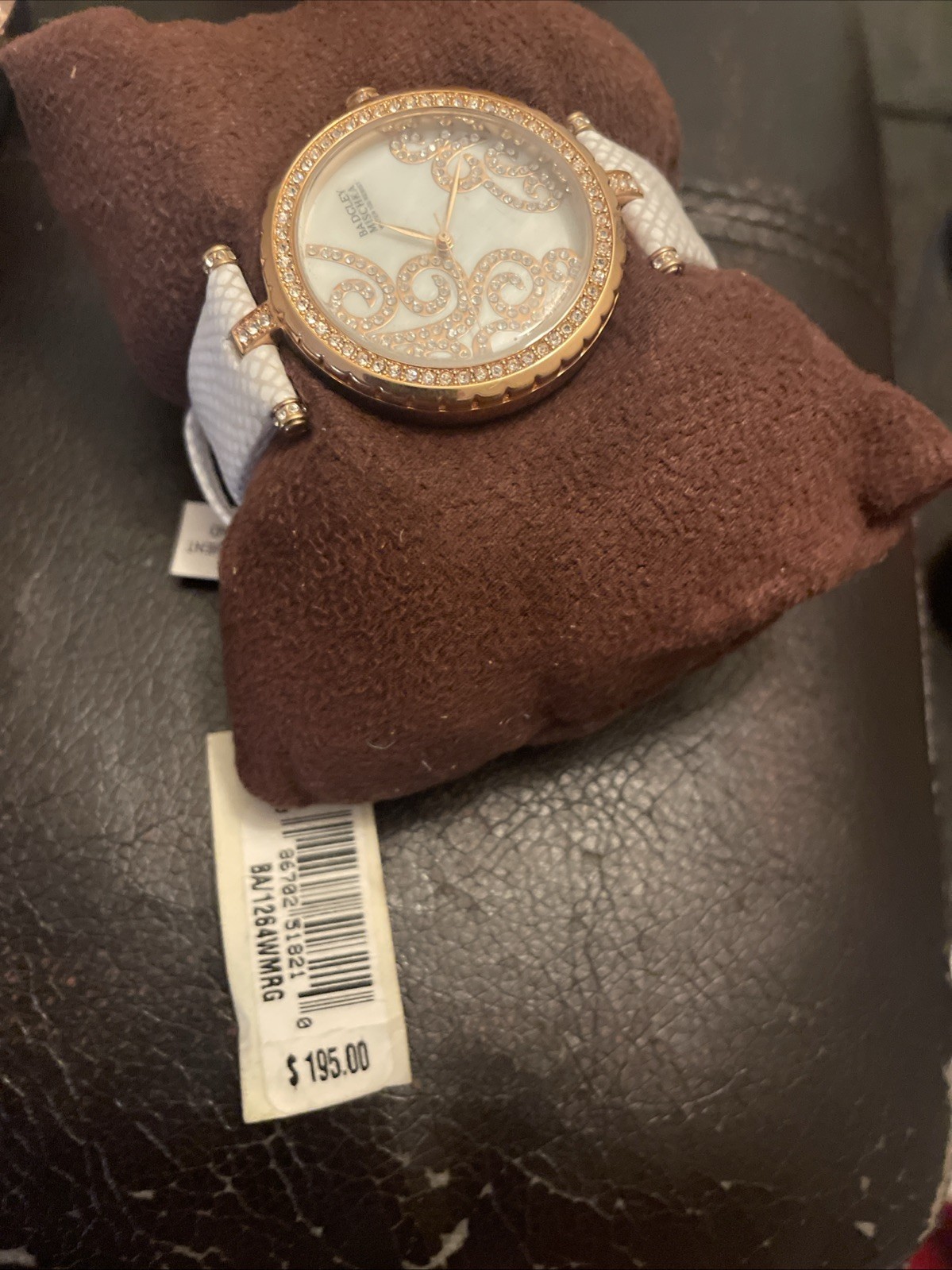 Badgley Mischka BA/1264WMRG Crystal Rose Gold Leather Band Women’s Watch
