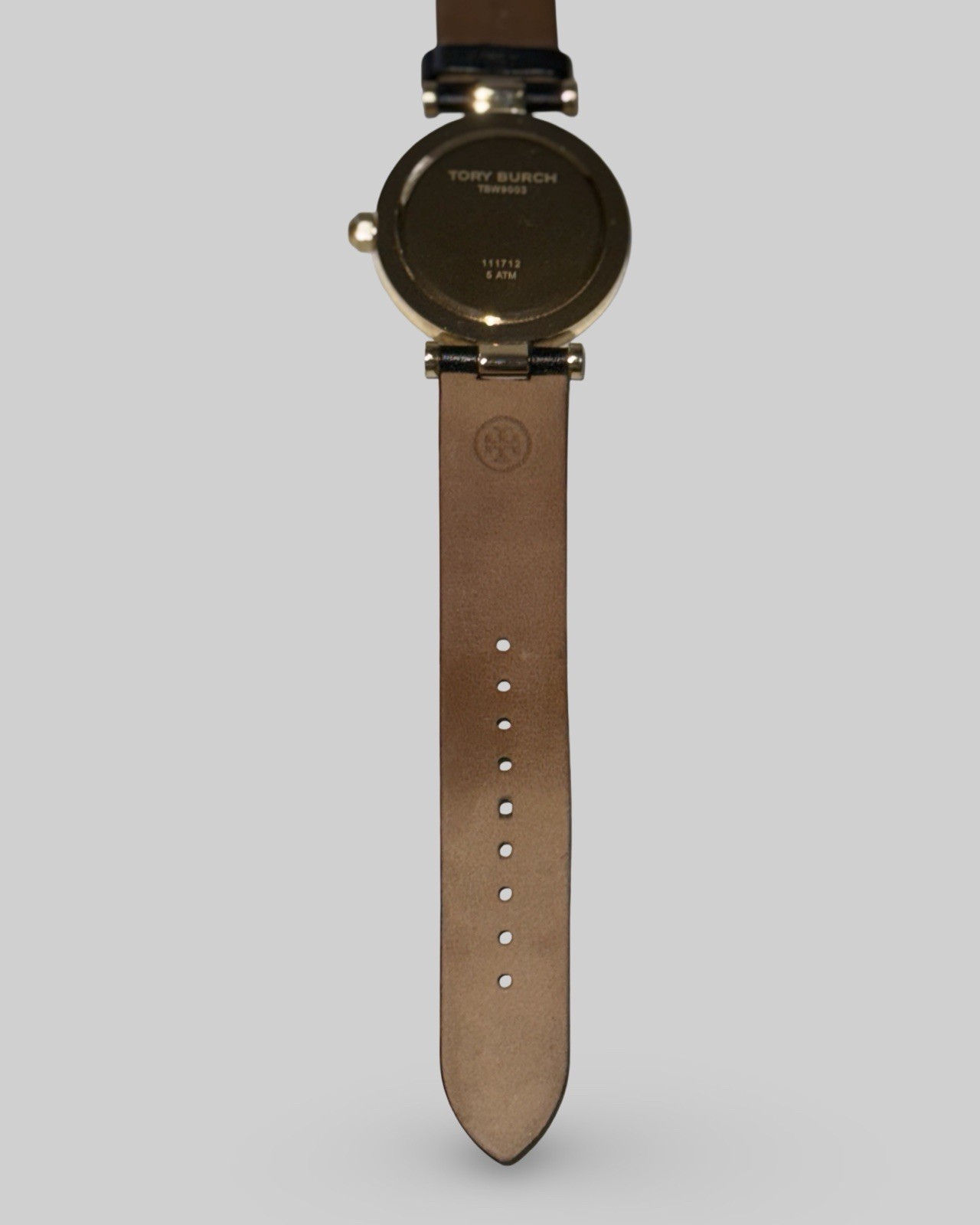 AUTHENTIC Tory Burch Classic-T Ivory Dial Black Leather Strap Watch TBW9003-USED