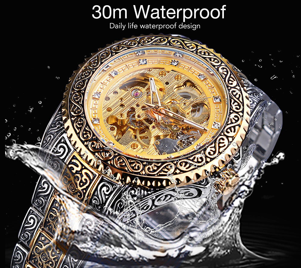 FORSINING Men’s Luxury Diamond Carved Skeleton Automatic Mechanical Wrist Watch
