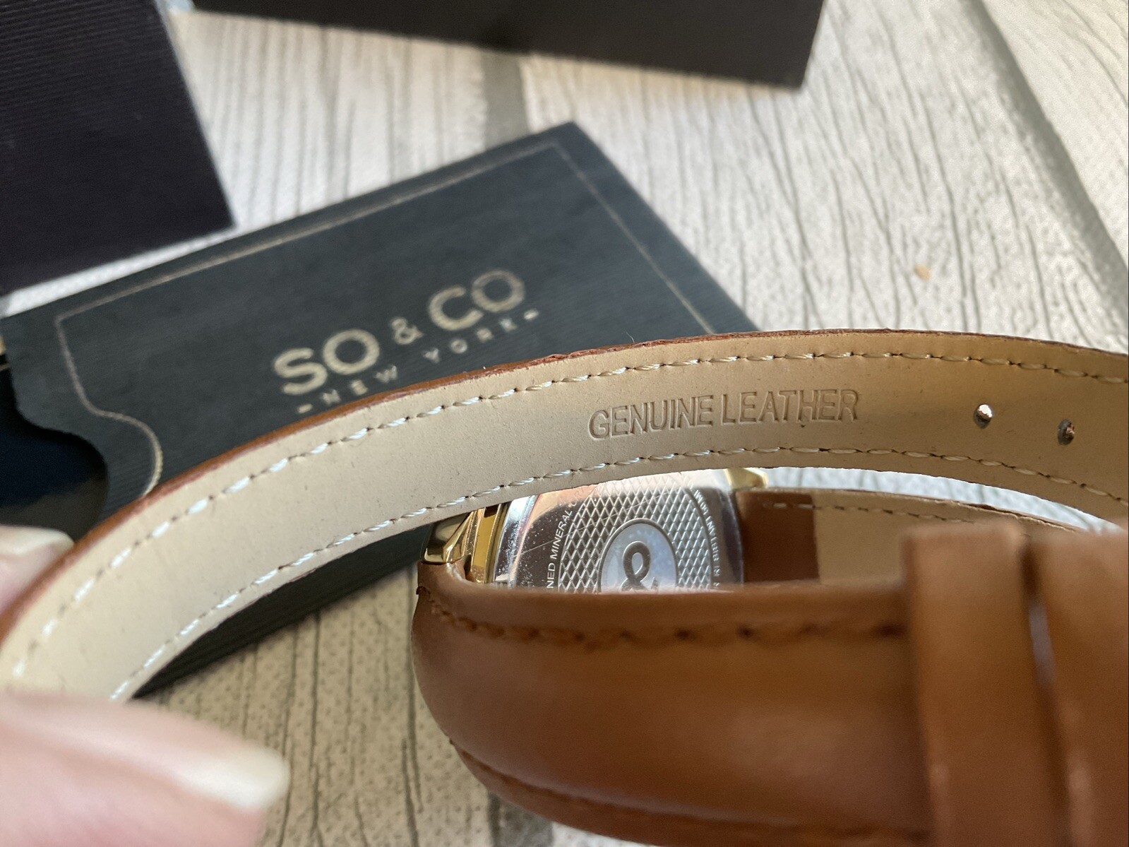 SO & CO New York, Quartz Leather Double Wrap Strap Gold & Brown NEW In Box