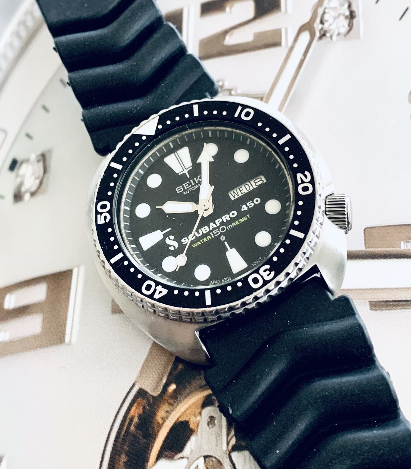 SEIKO 1984 VINT 6309-7049″TURTLE” SCUBAPRO 450 DIVERS WATCH,AUTO JAPAN MOVM’T A