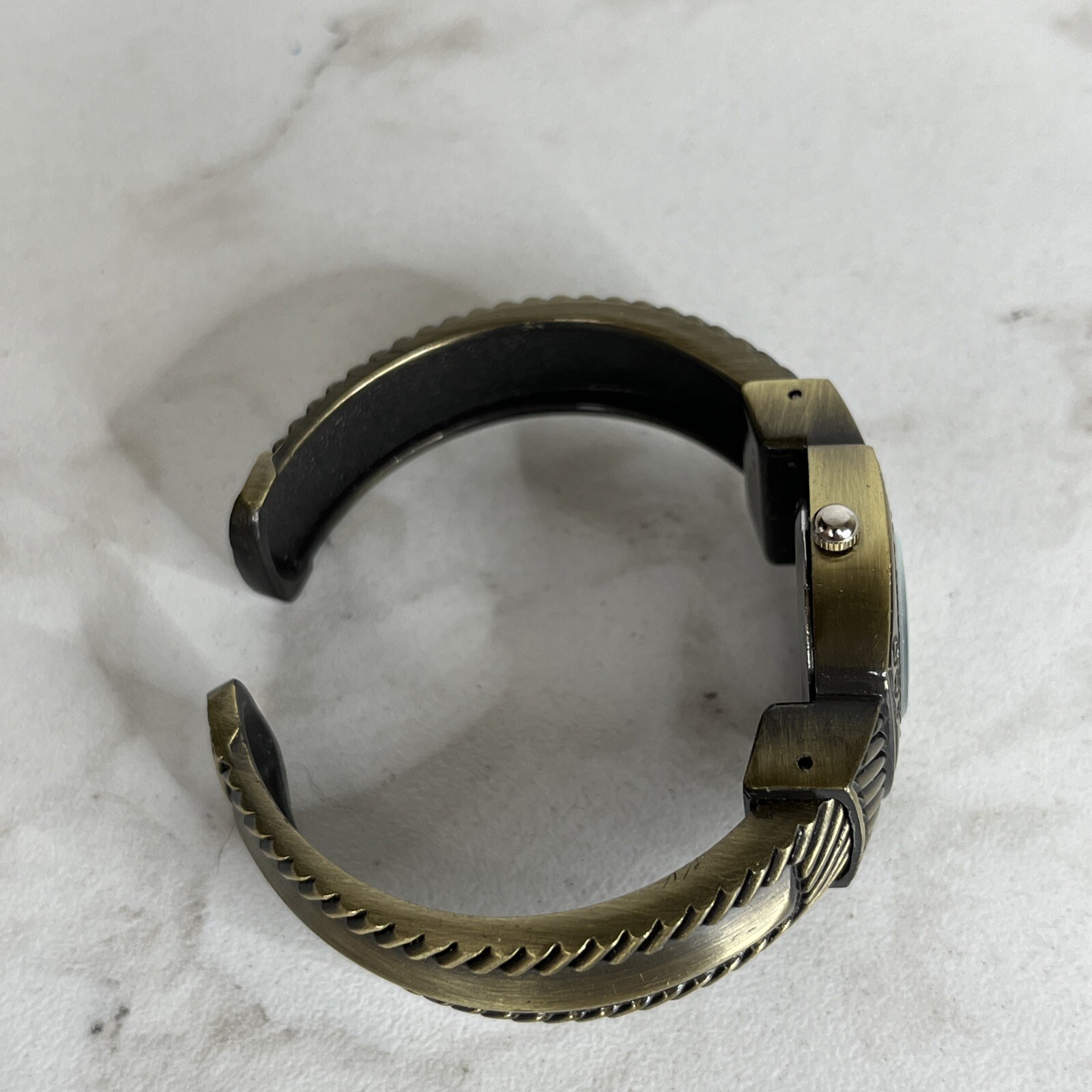 Geneva Watch Bronze Tone Carved Open Cuff Bracelet No. 2585 Stainless Steel