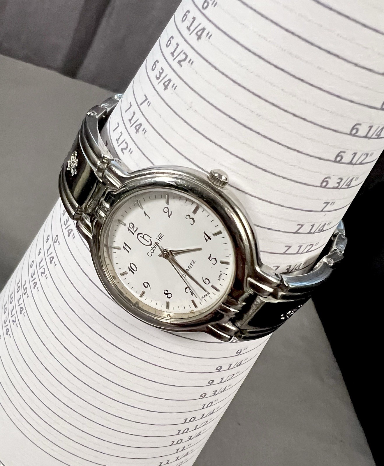 Calvin Hill Silver Tone Quartz Watch 30mm Case 7.75″ Bracelet New Battery Works!