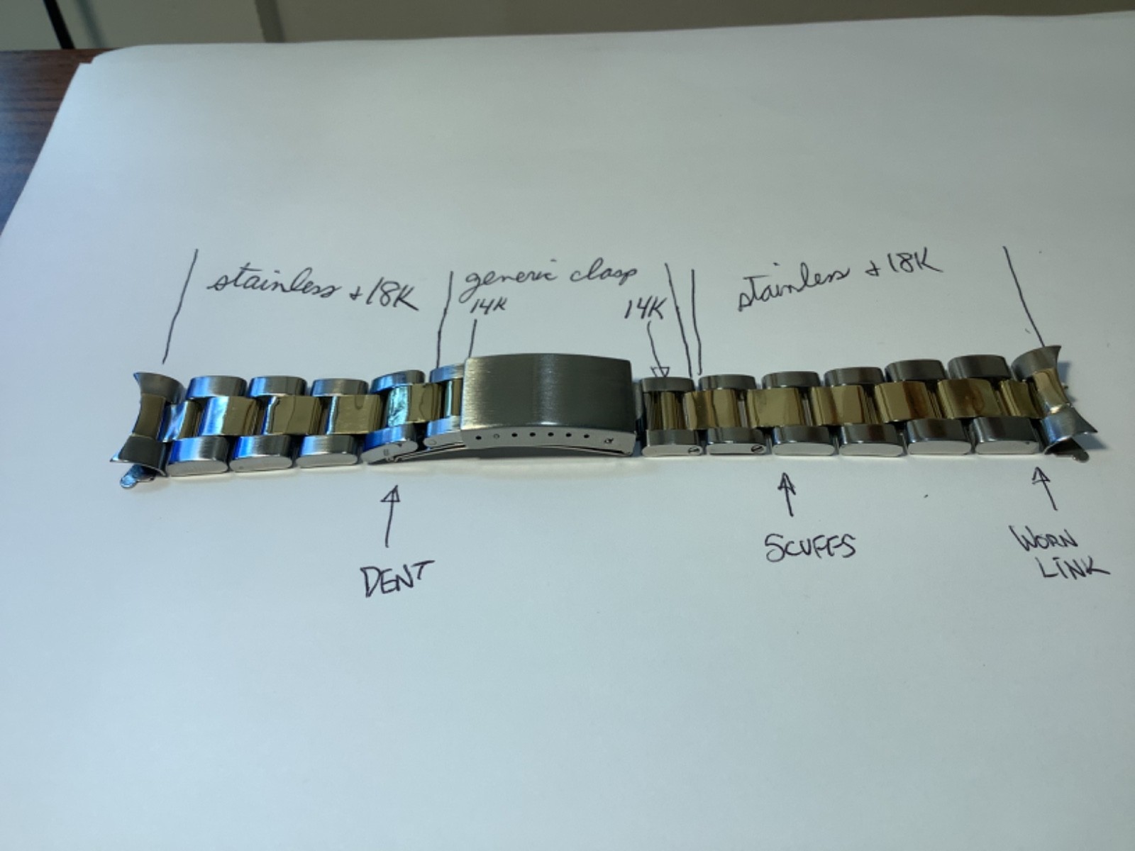 MENS BAND FOR ROLEX SUBMARINER STAINLESS AND 18K YELLOW GOLD