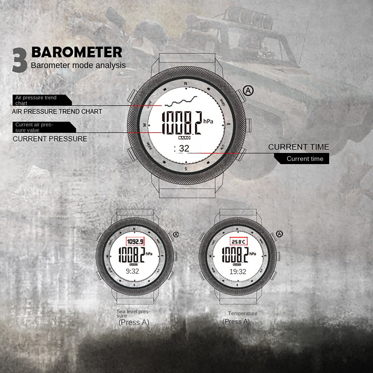 Men Outdoor Sport Tactical Smart Watch Altimeter Barometer Compass WristWatch