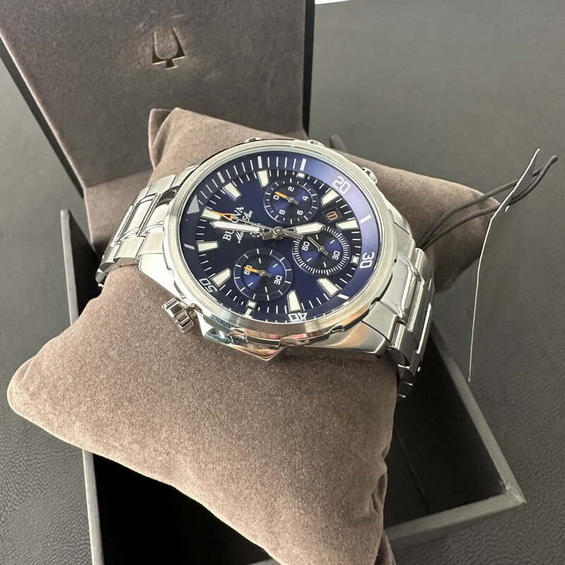 Bulova Marine Star/96B256 Chronograph Blue Dial 6S20/Swiss Quartz Watch 43MM