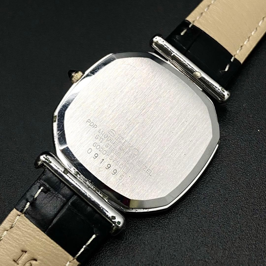 Seiko Dolce Octagon 6020-5750 Black Quartz Watch Vintage Japan 0610681