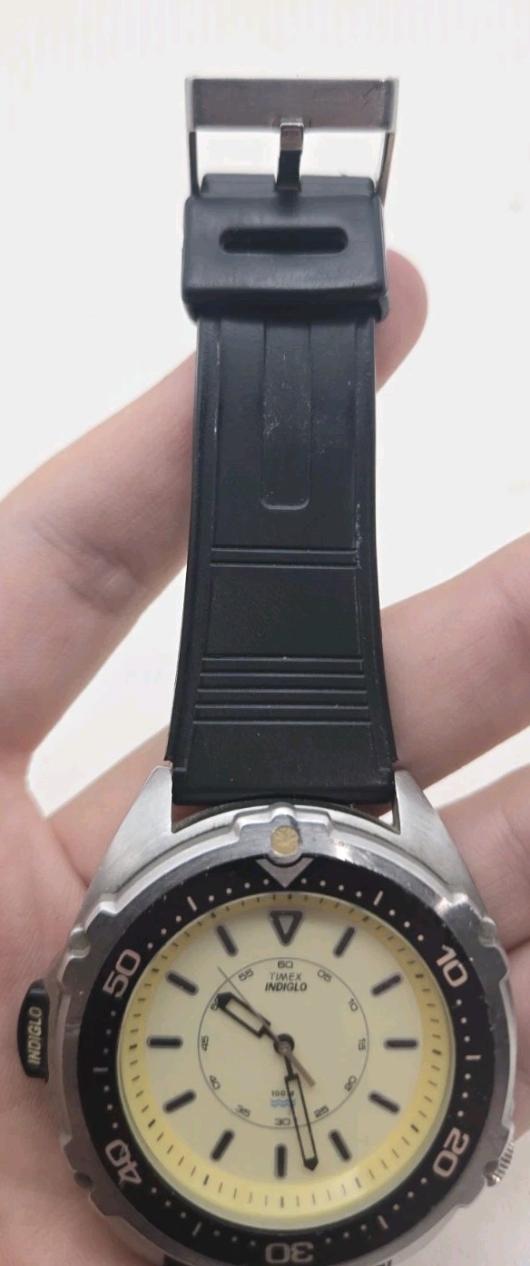 Timex Intrepid Vintage INDIGLO Dive Watch 100M Cream Dial JFK Jr. Style (122)