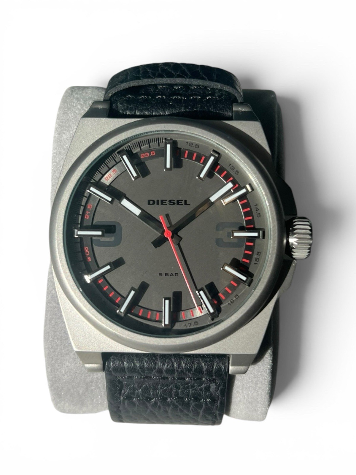 Diesel DZ1613 SC2 Gray Black Leather Men’s Quartz Watch 50mm 5 BAR