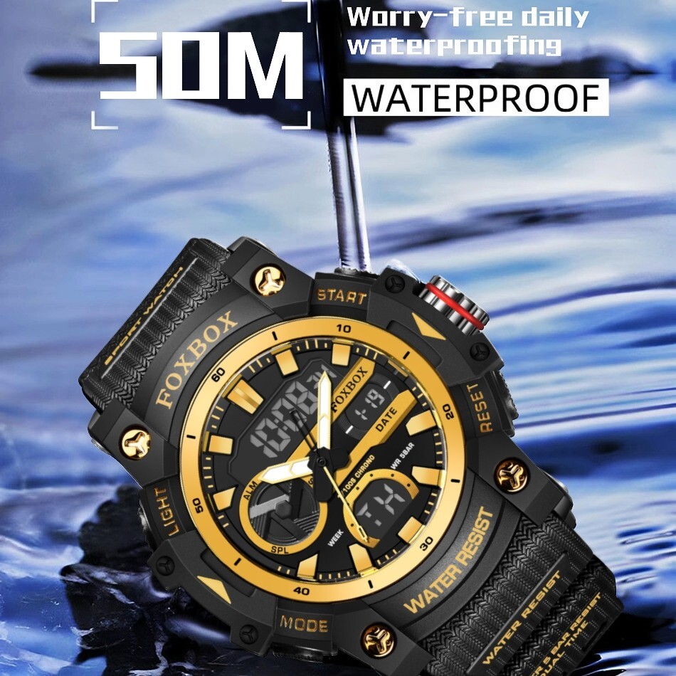 Men’s Watch Big Dial Quartz Digital Analog Luminous Waterproof Sports Wristwatch