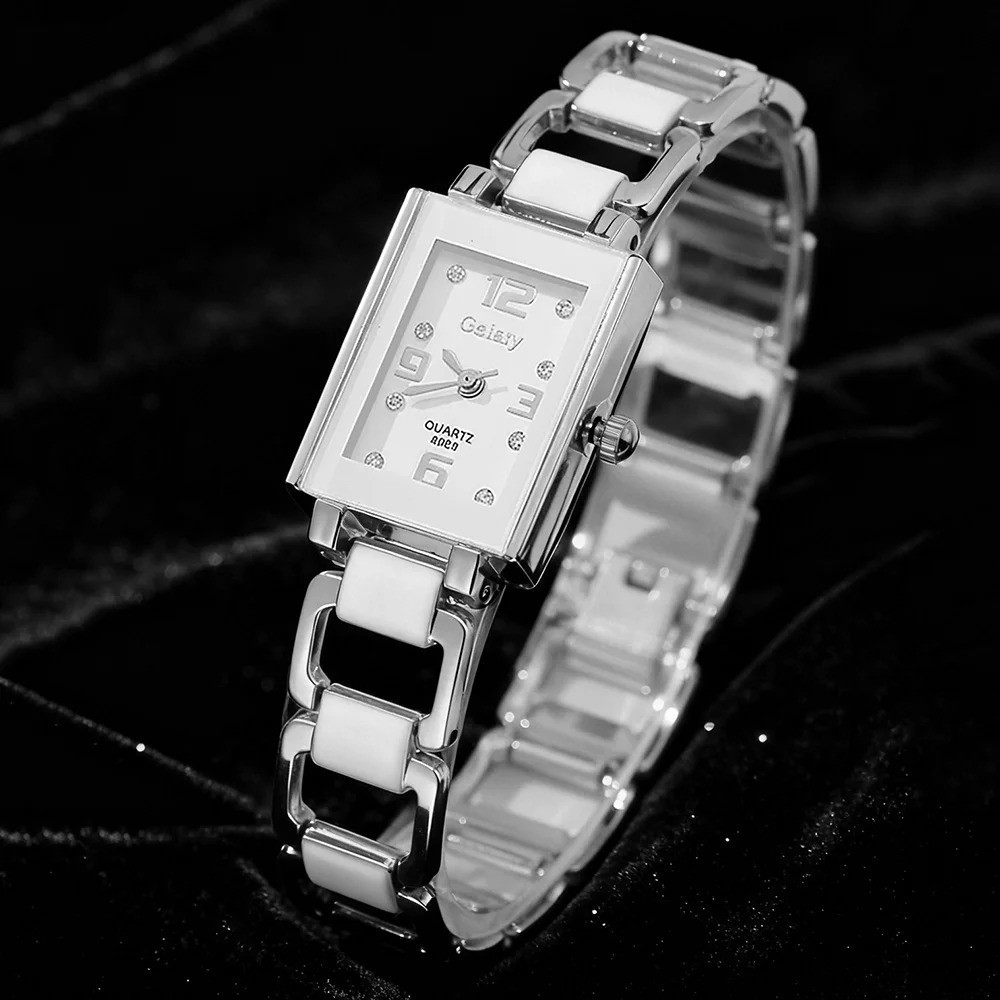 1PCS Trendy Fashion Luxury Digital Scale Rectangular Dial Women’s Quartz ML036C
