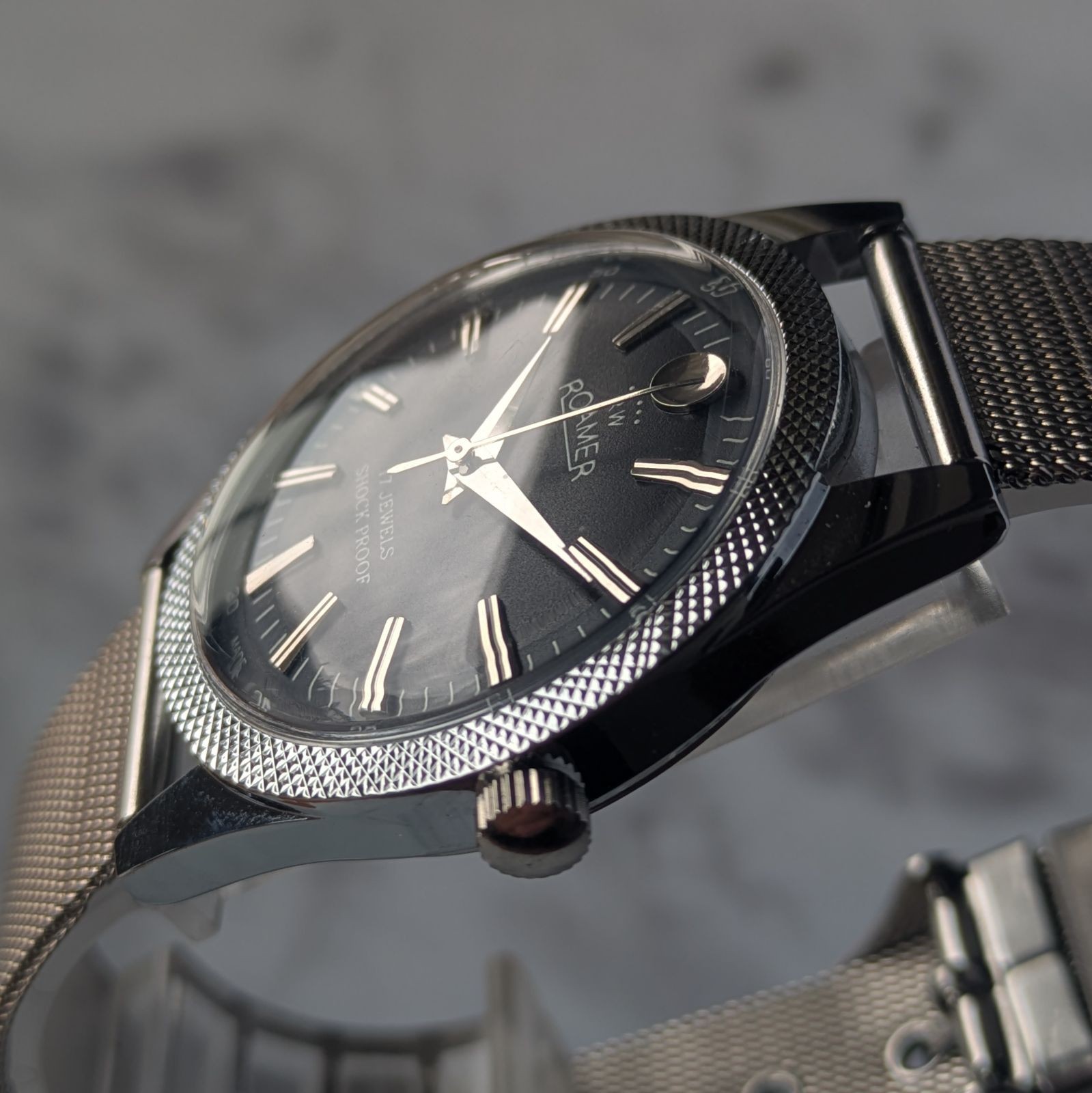 Roamer Vintage Hand-Winding Watch Black Dial Stainless Steel From Japan