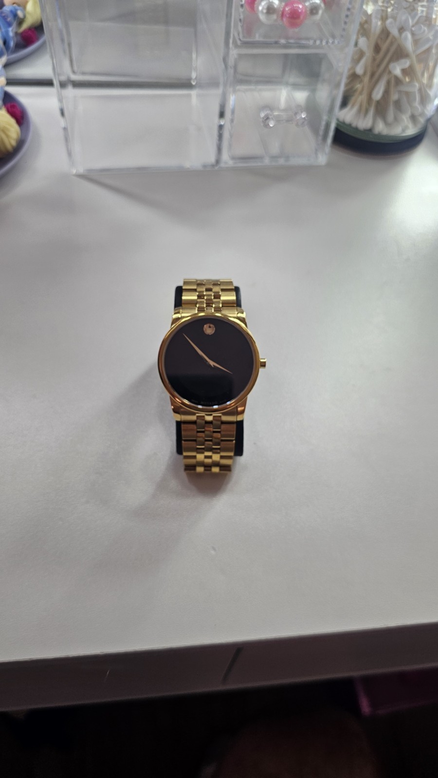 Movado Museum Men’s Quartz Watch Black Dial 40mm Gold Steel Bracelet 3 ATM Box