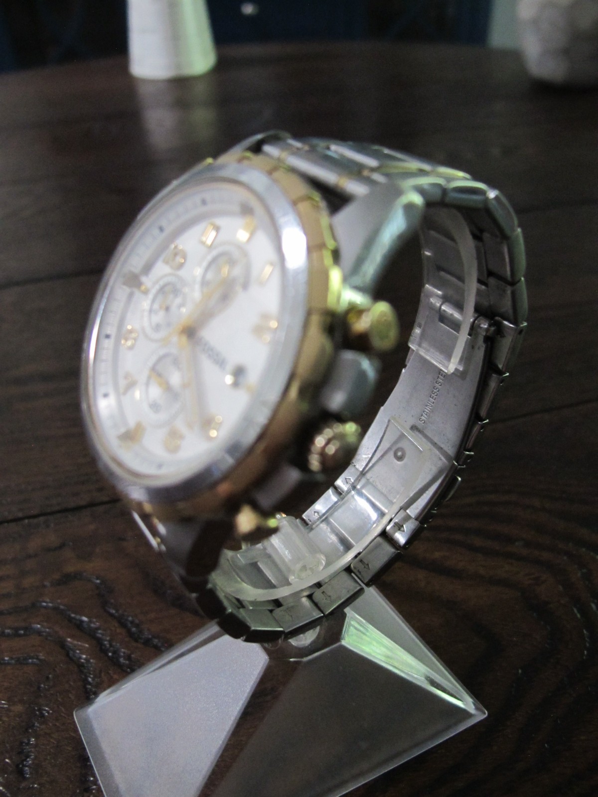 Fossil Dean Chronograph Dial Two Tone Steel FS4795IE Quartz 45mm Silver