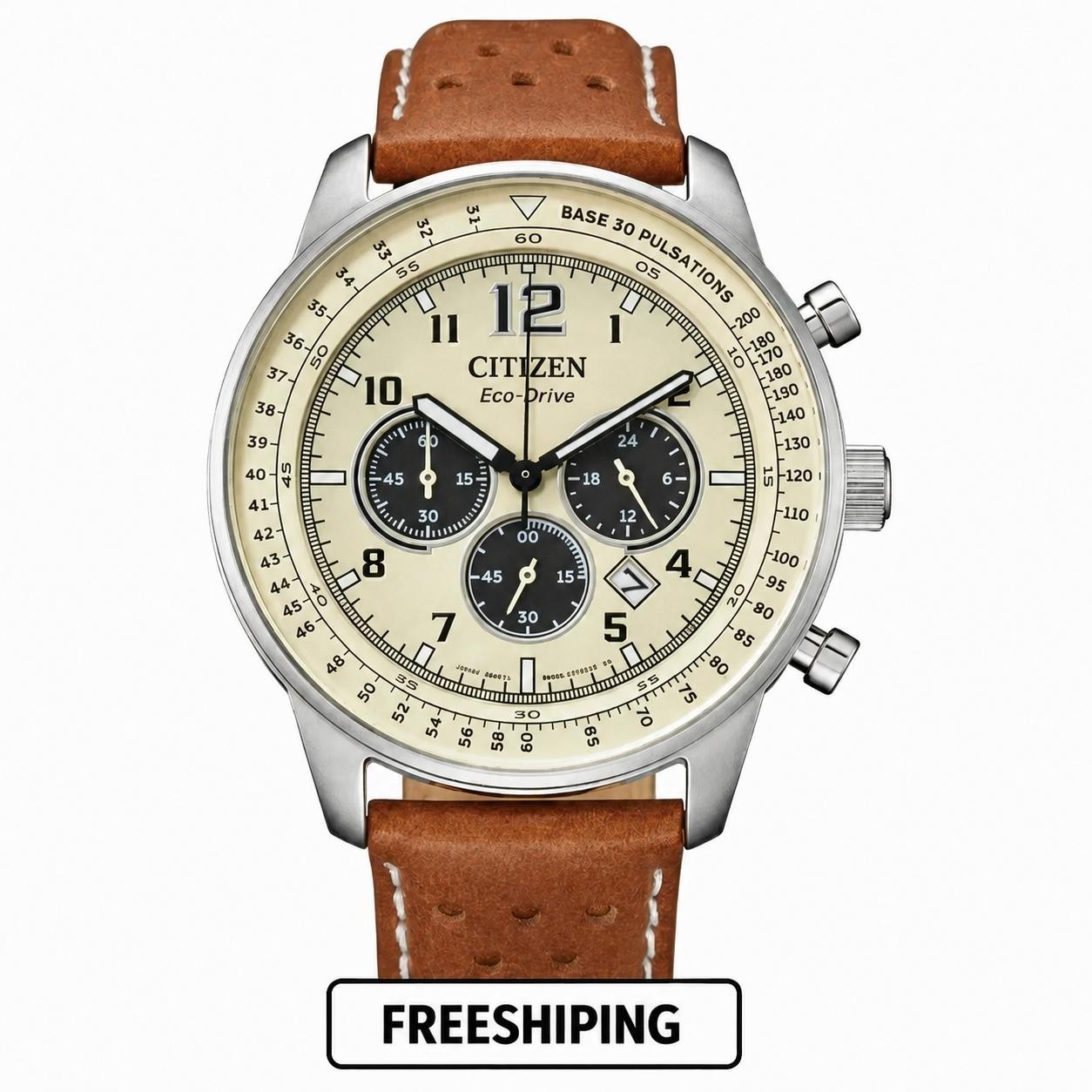 Citizen Eco-Drive Chronograph Men’s Watch Stainless Steel Quartz Leather Strap