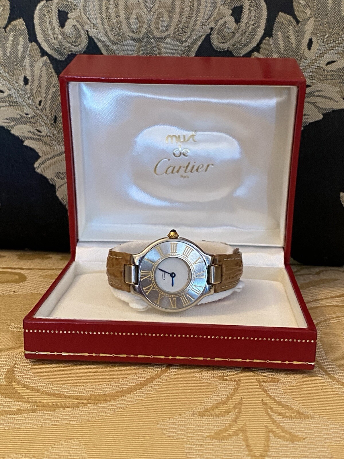 CARTIER MUST DE CARTIER 21 STAINLESS STEEL 18K PLATED WATCH ALL PAPERS BOXES