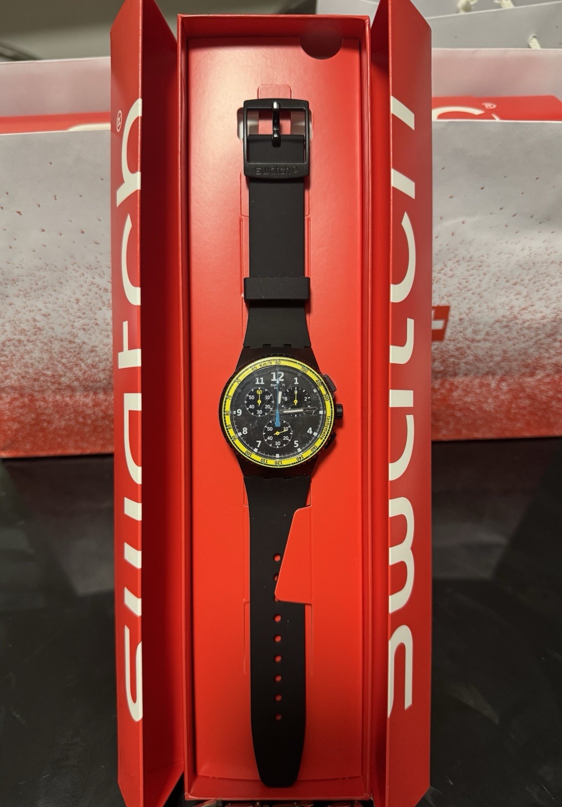 NEW🚨Swatch Chronograph SIFNOS SUSB404 Swiss Quartz Tachymeter Black Watch 42mm