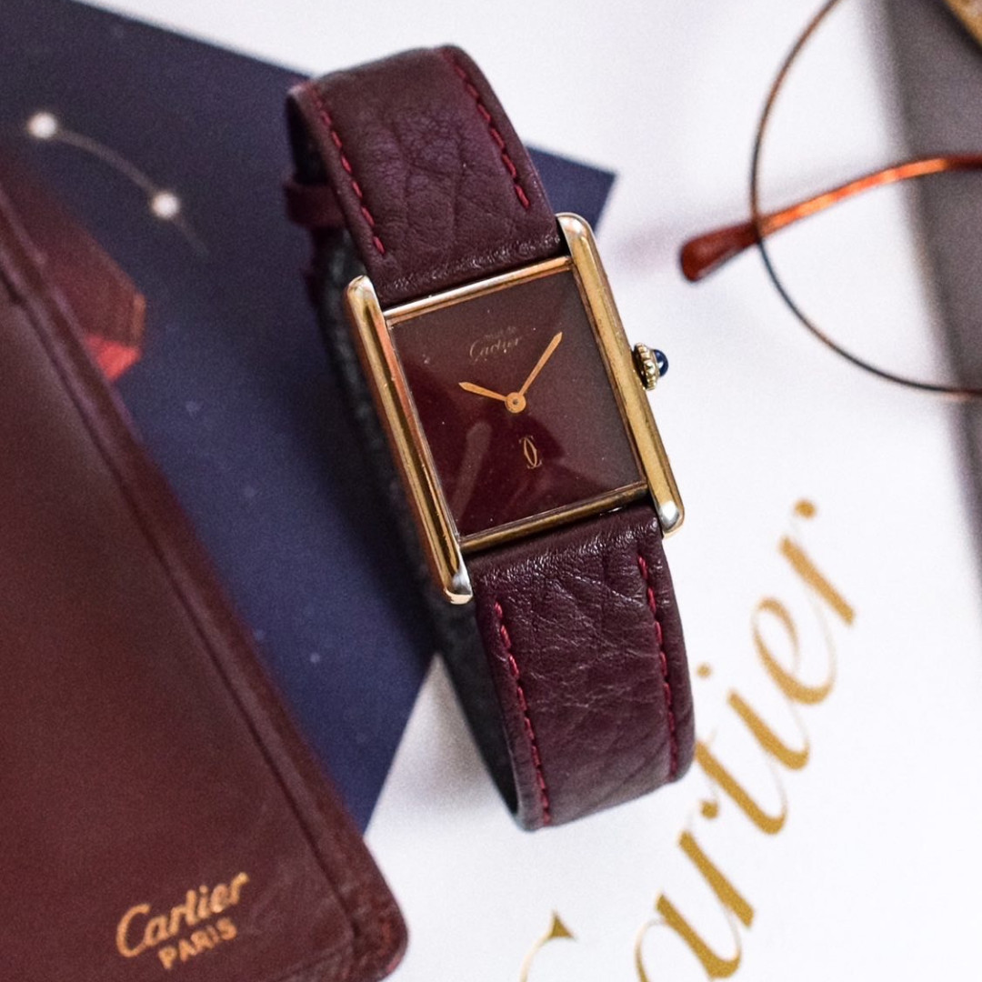 Cartier Tank Burgundy Dial – Must De Cartier – Excellent Condition