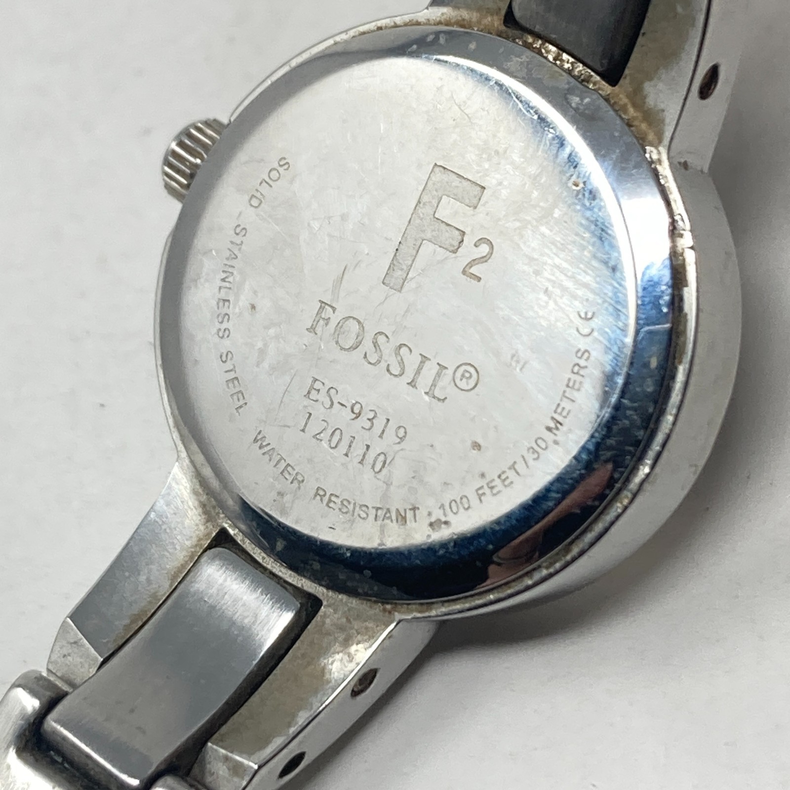 Fossil F2 Womens Watch 22mm Silver Tone Green Dial Faceted WR New Battery 6.25″