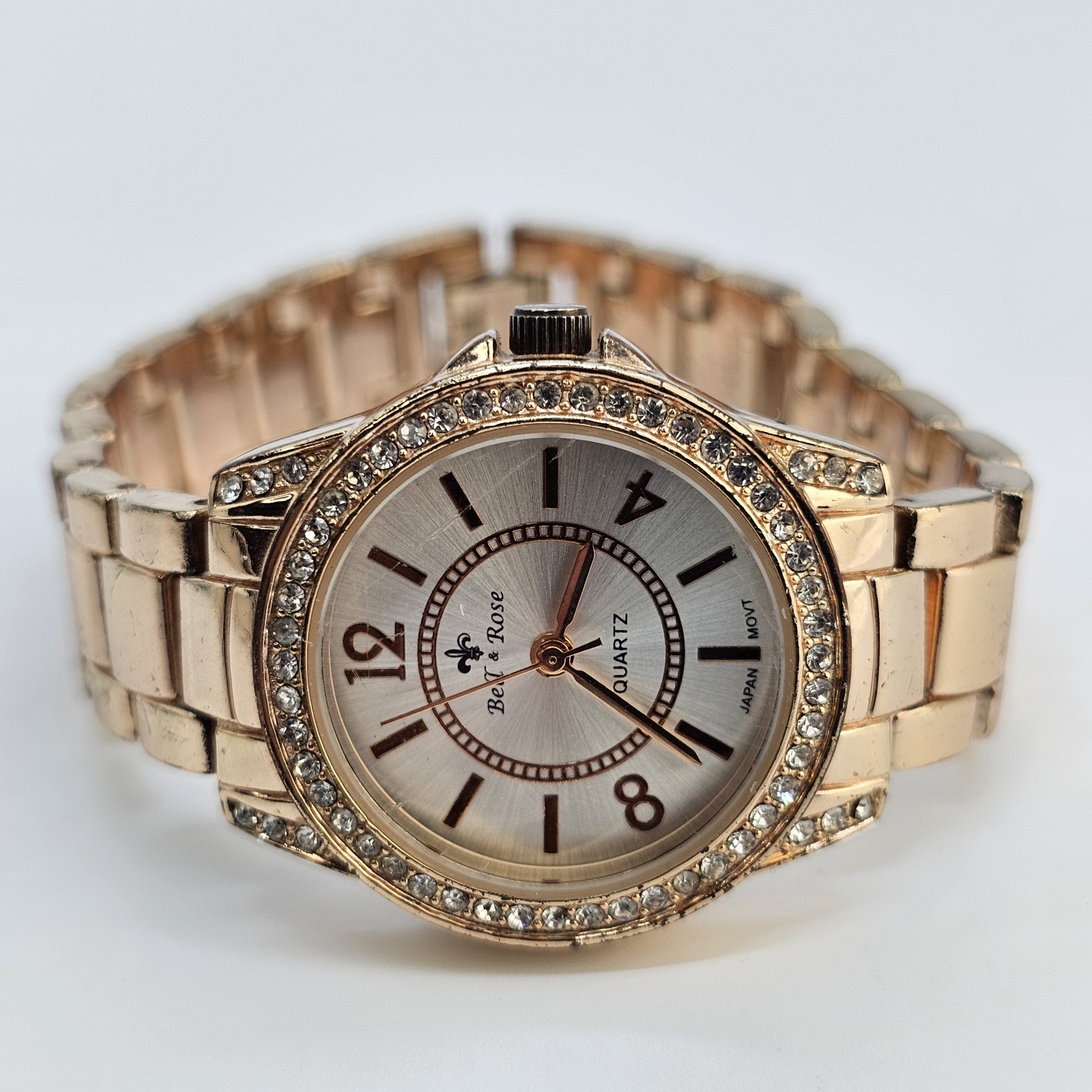 Bell Rose Women’s Watch 30MM Gold Dial Gold Bracelet Band 7″ New Battery