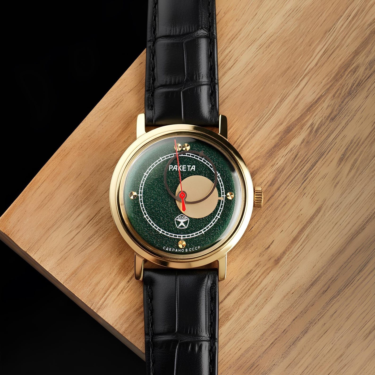 Vintage Soviet Green Raketa Copernicus 35mm – 1980s – Gift for Men. Made in USSR
