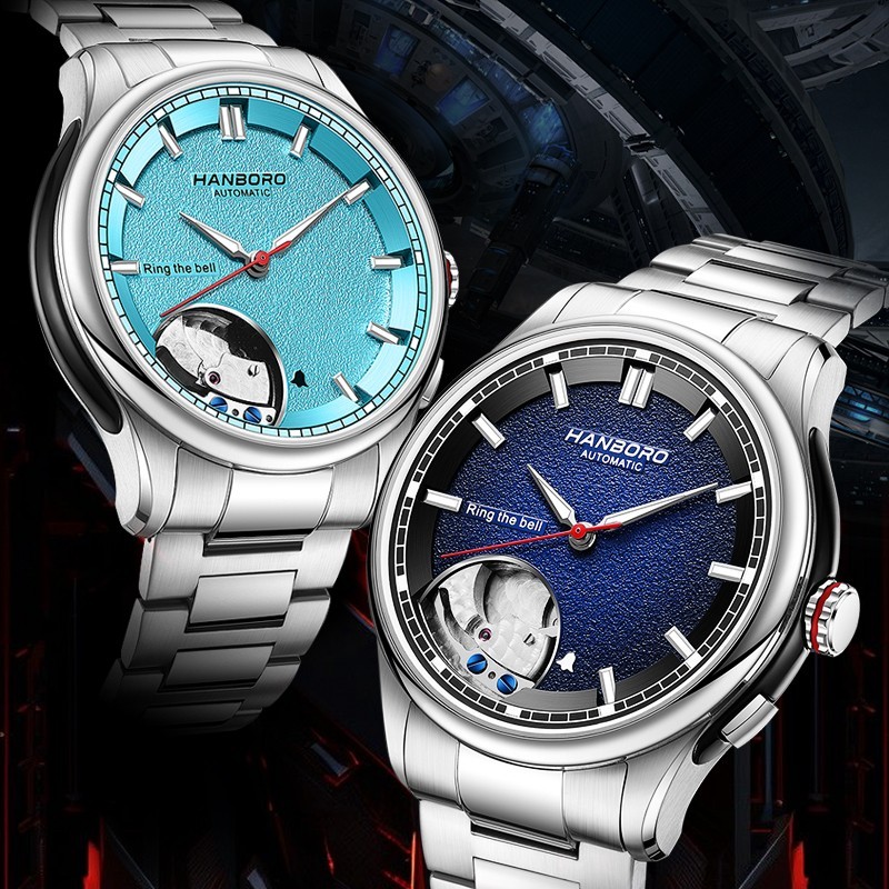 HANBORO Men Automatic Watch Alarm Mechanical Wristwatch Miyota 9015 Sapphire