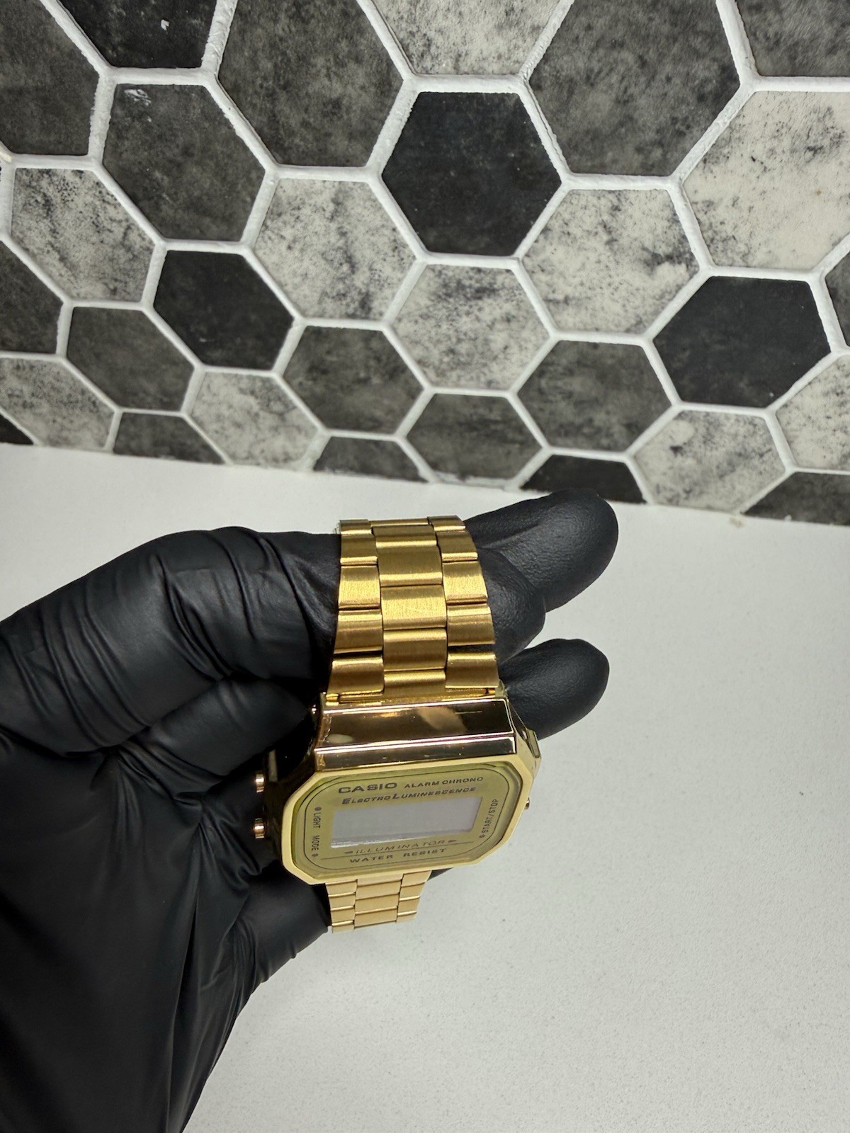 Casio Illuminator Gold Digital Quartz Alarm Chronograph SS Bracelet Wristwatch