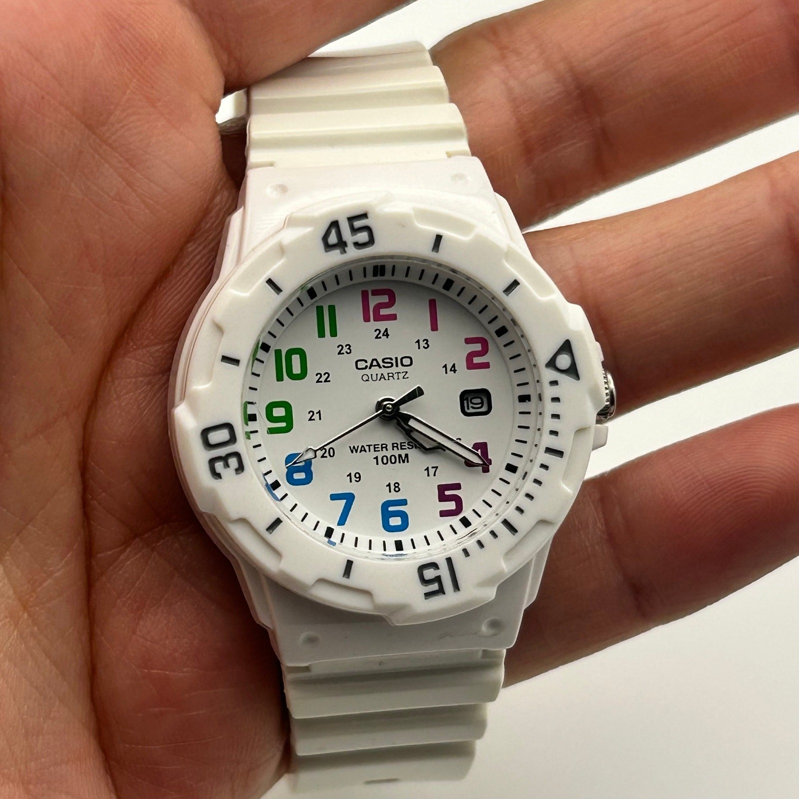 Casio LRW-200H White Colorful Numerical Dial 100M WR Working New Battery