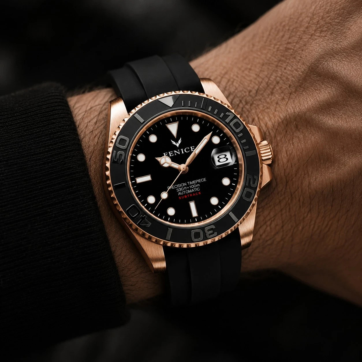 Fenice Subtrack SEA Automatic Watch Black Gold 10 ATM Miyota