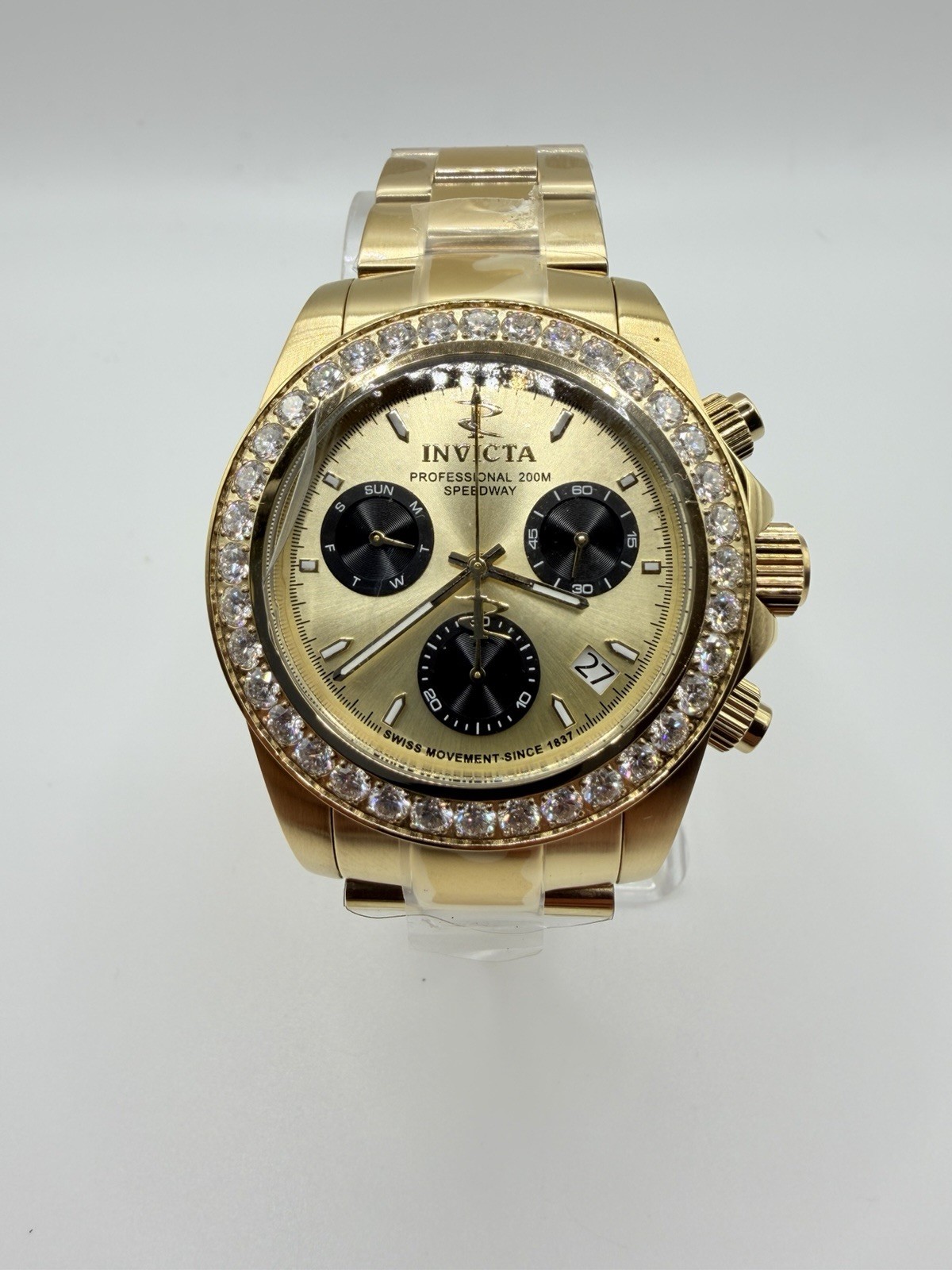 Invicta Reserve Elite Speedway 4.0 ct LG Diamonds Swiss Ronda 42mm Gold