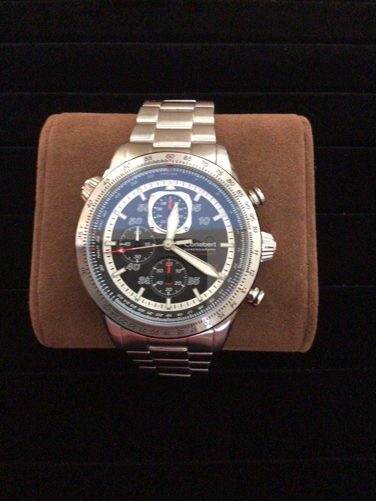 Cortebert Elevation CB-3005-55 Onyx Black Men’s Chronograph Watch ~ Never Worn