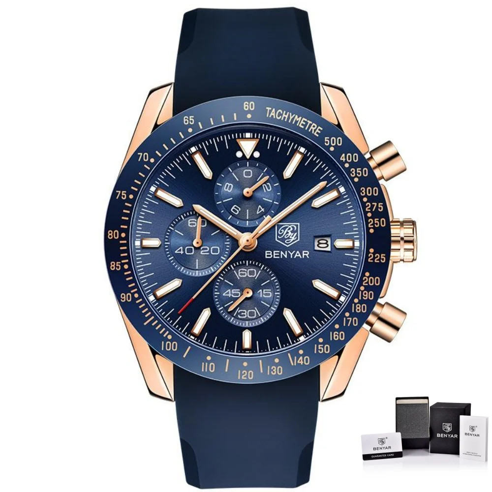 BENYAR BY-5140 Men’S Quartz Watch Alloy Case Silicone Strap Fashion Casual 3Bar