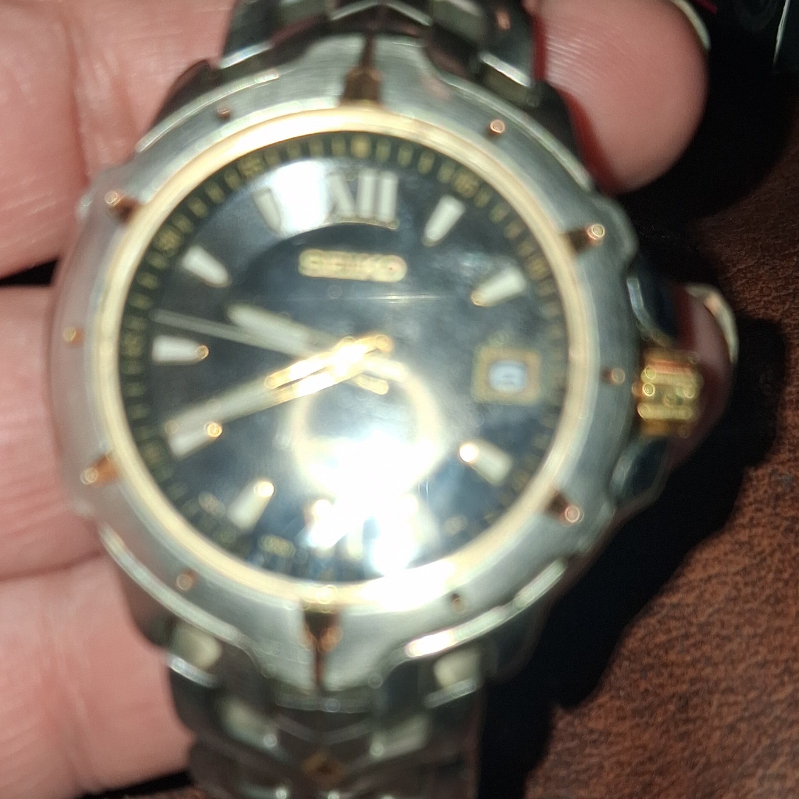 Seiko Quartz 100m Black Dial Date Two-Tone Stainless Steel Bracelet Watch