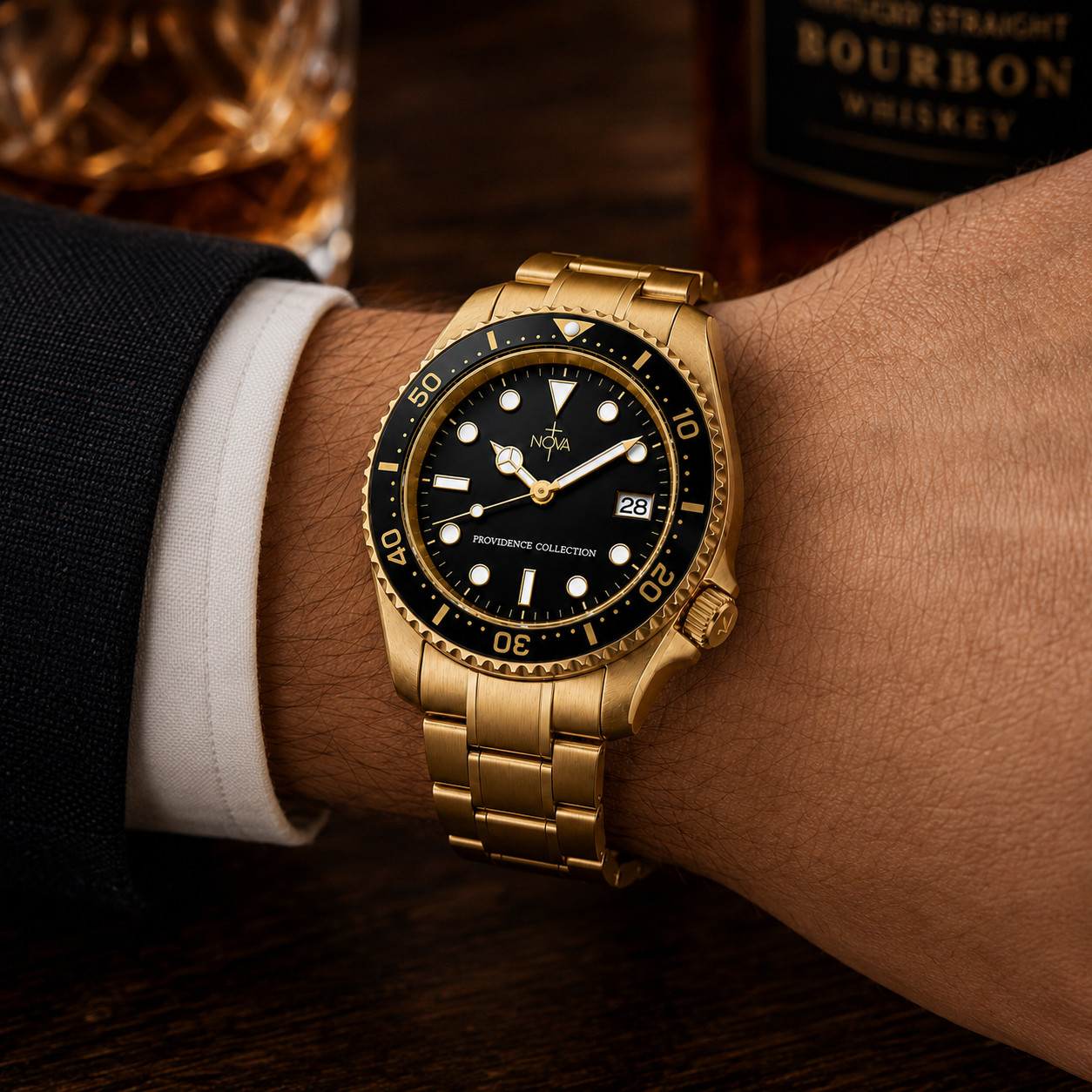 Nova Christian Providence Custom Watch Gold Black Dial 40mm Box