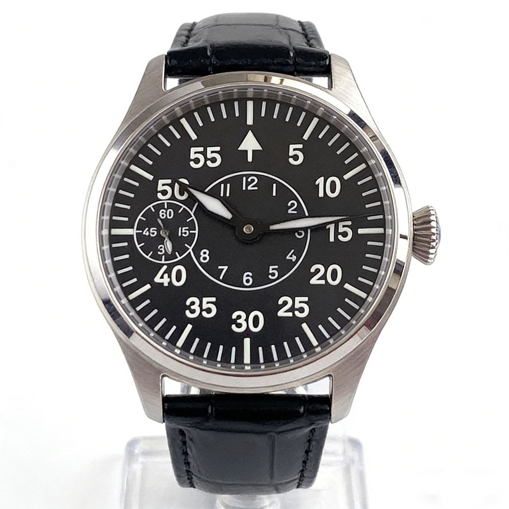Tandorio New Sapphire Glass 42mm 6497 Hand-Wind Men Watches Black Dress Watch
