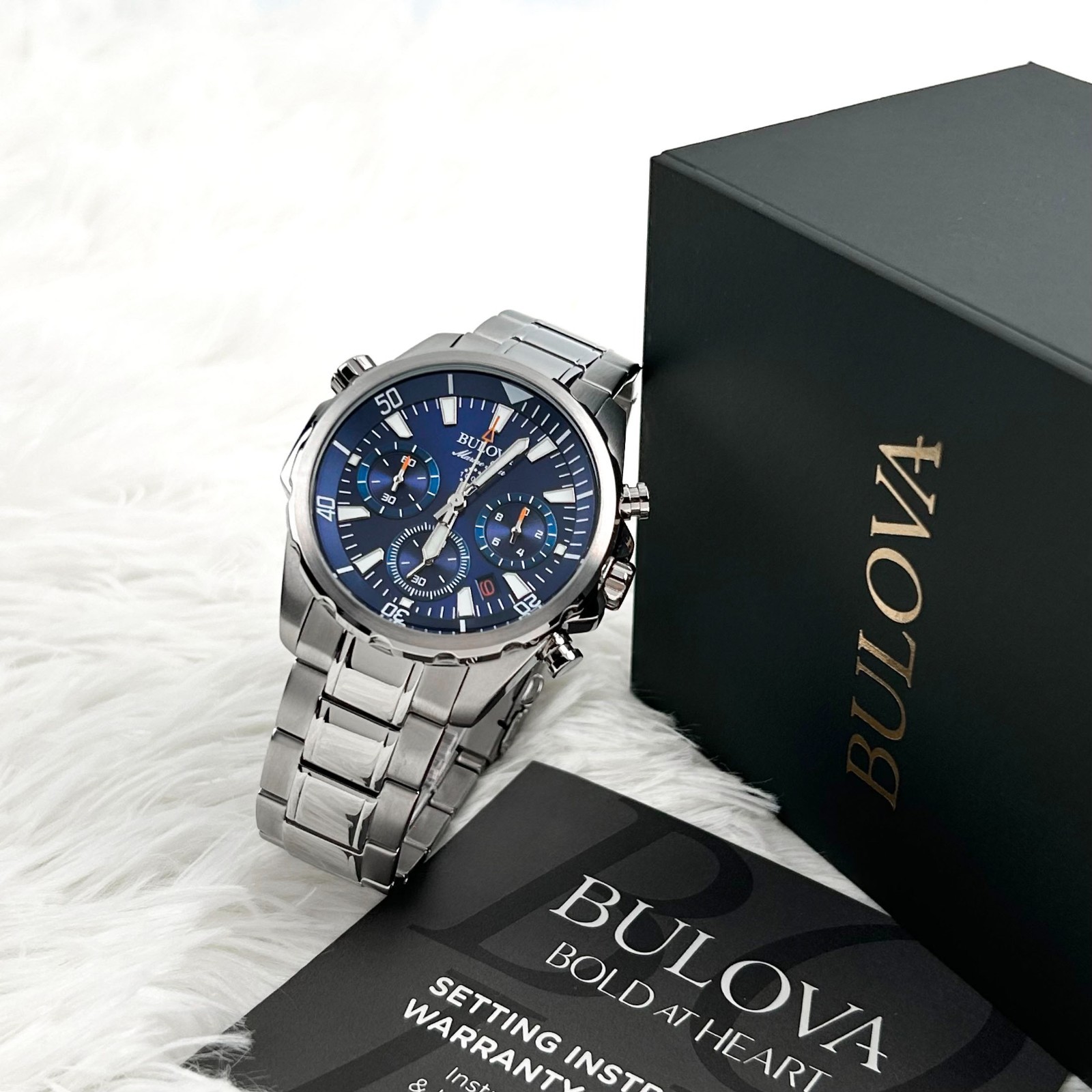 BULOVA 96B256 Men’s Marine Star Chronograph Watch Stainless Steel New With Box