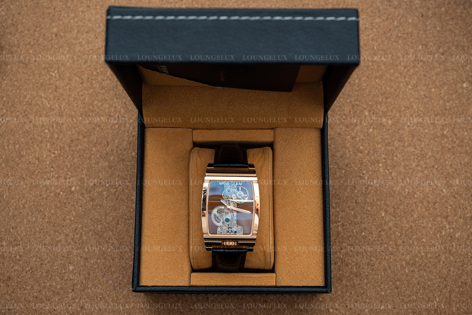 Mens Bridge Manual Mechanical Watch – Rose Gold Black Leather Diasteria 1688