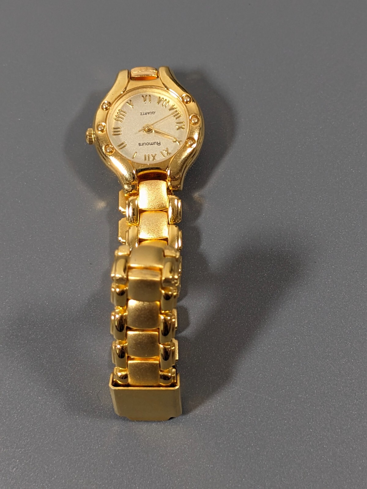 Rumours Golden Round Dial Bracelet Band Watch 6.75 in