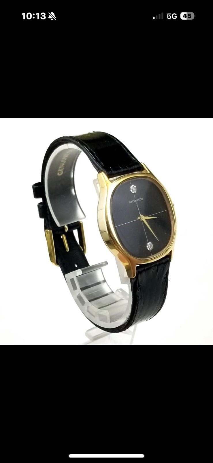 Wittnauer 17J Manual Wind Gold Tone Case Black Dial Diamond Markers Leather