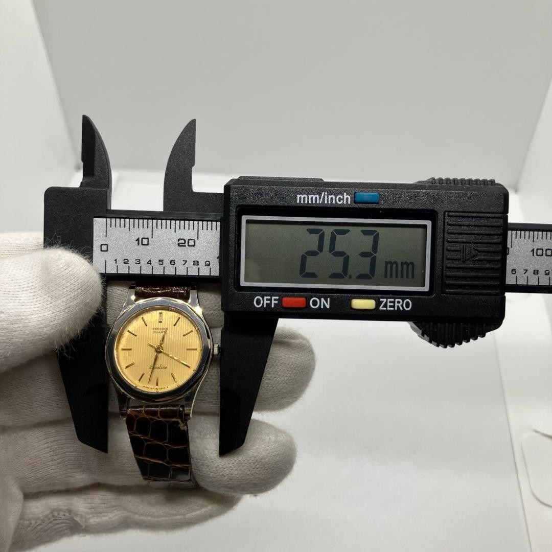SEIKO Exceline Quartz Gold Dial Brown Strap Watch Used