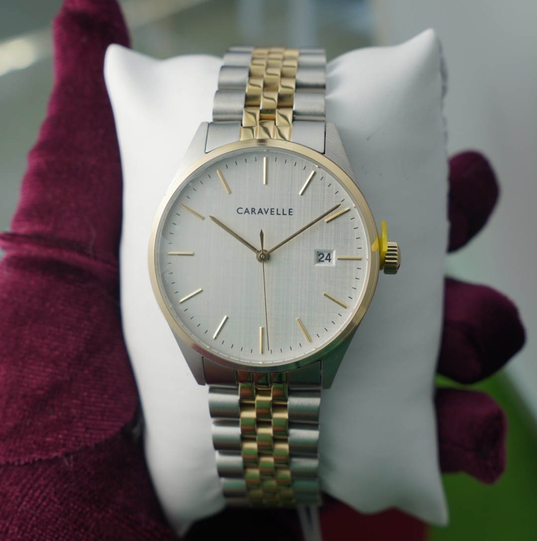 CARAVELLE By BULOVA classic white dial two tone – gold/silver – quartz watch