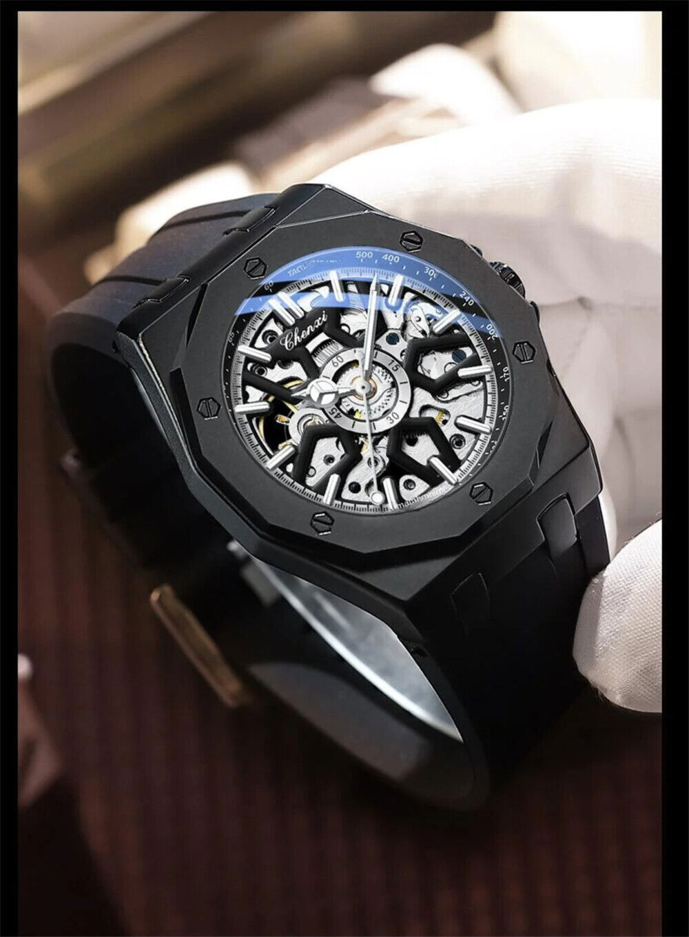 CHENXI Men Mechanical Watch Automatic Movement Wristwatch Males Silicone Watches