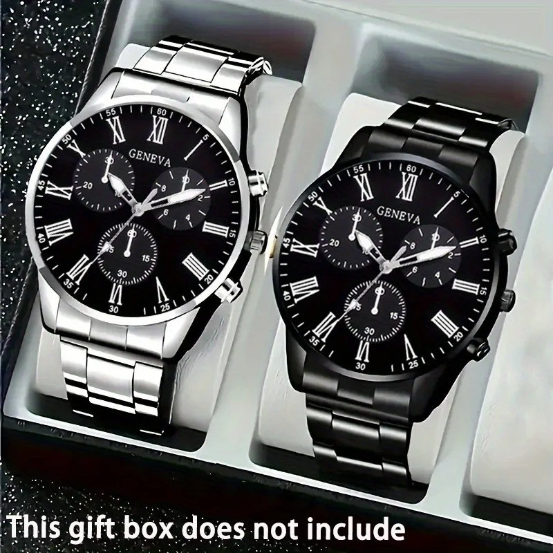 2pcsWaterproof Watch Stainless Steel Quartz Luminous Classic Business Wristwatch