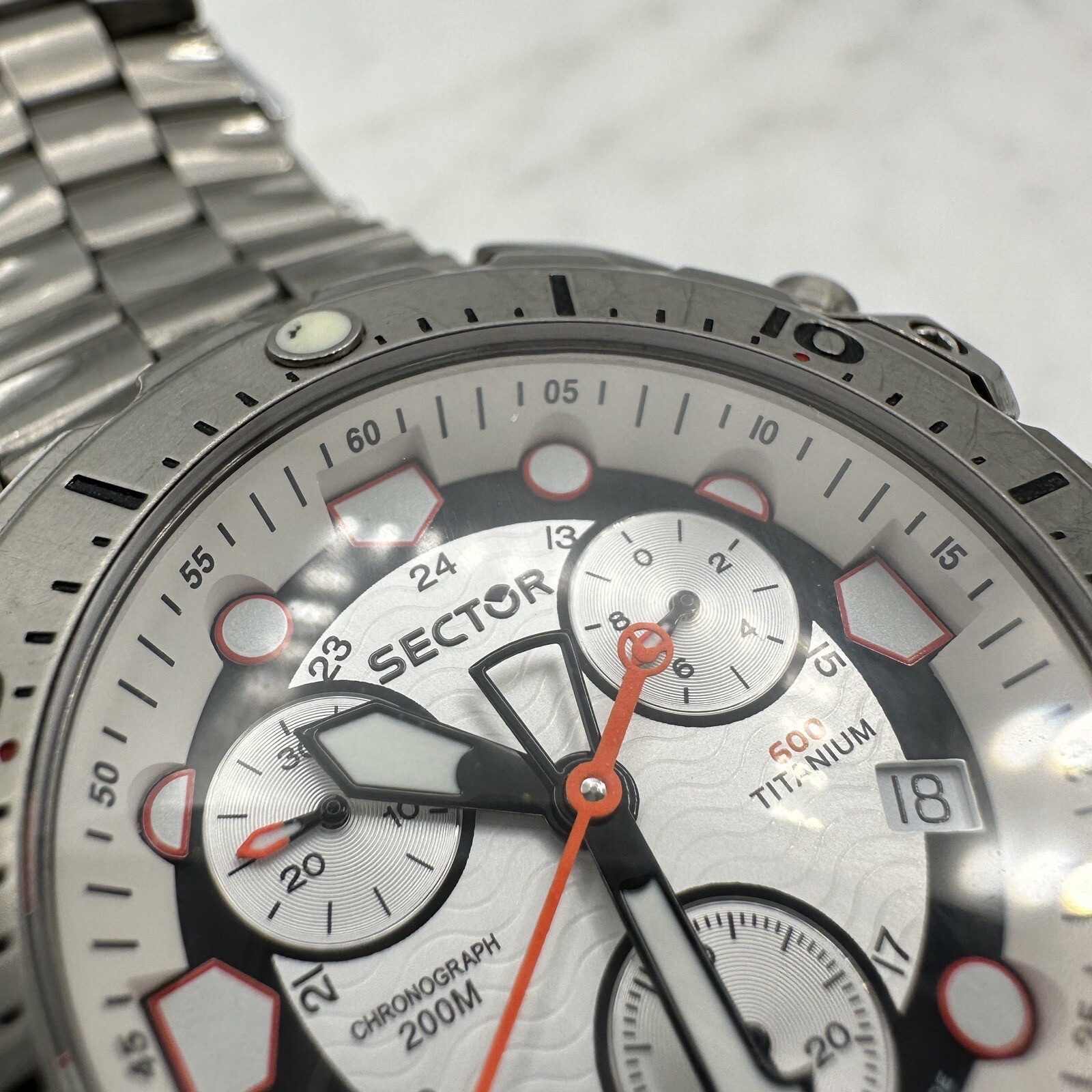 Sector Diver 600 G. Chronograph 200M Titanium 44mm, Wrist Sz. 6.5” Working, READ